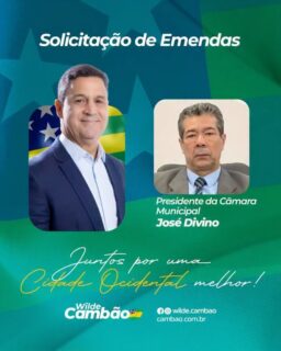 SOLICITAÇÃO DE EMENDA PARA EVENTO CULTURAL MUSICAL 🎵 

👉🏽 PEDIDO ATENDIDO 👉🏽 EMENDA PAGA ✅

Ofício enviado pelo presidente da Câmara Municipal, JOSÉ DIVINO, de CIDADE OCIDENTAL📍com pedido de emenda parlamentar no valor de R$ 50.000,00, cujo recurso será destinado para a realização do evento *Ocidental quer Samba*.

👉🏽 O pedido foi atendido, reforçando o nosso compromisso com as demandas da população. Seguimos juntos! 👍🏽
.
.
#WildeCambão #DeputadoEstadual #Alego #EmendaParlamentar